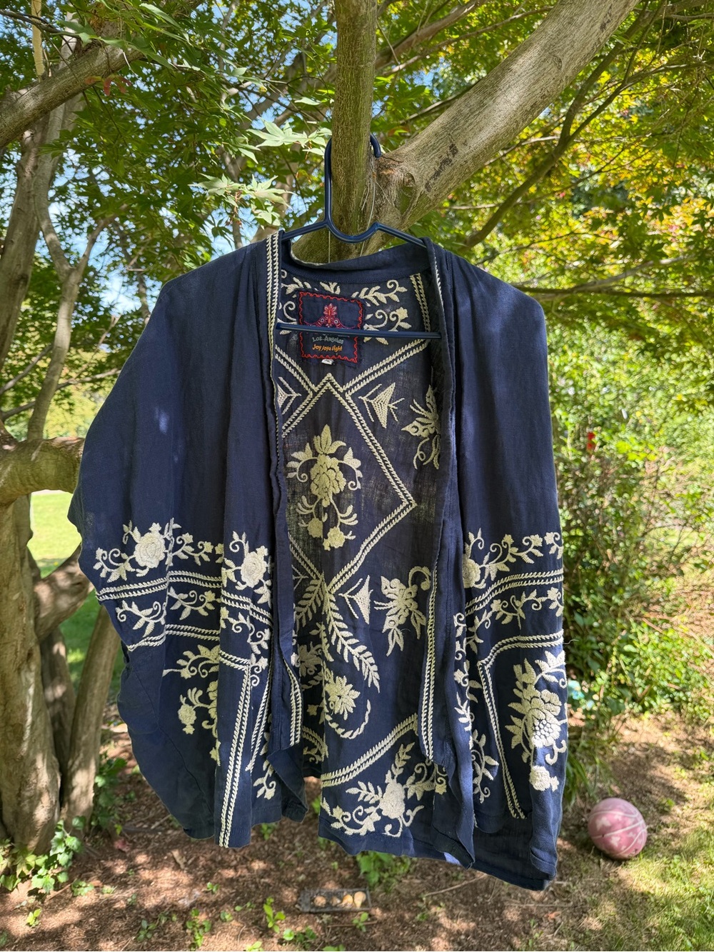 Johnny Was Navy Open-Front Embroidered cape top